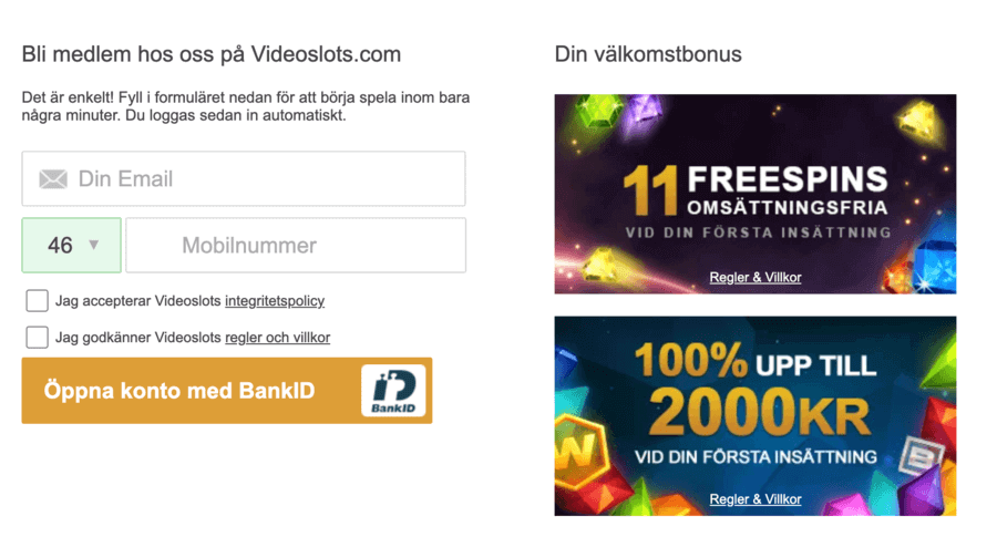 Enkelt att skapa konto hos Videoslots